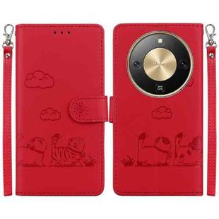 For Honor X70 5G Cute Cats RFID Leather Phone Case(Red)