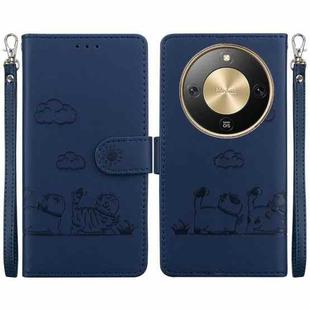 For Honor X70 5G Cute Cats RFID Leather Phone Case(Blue)