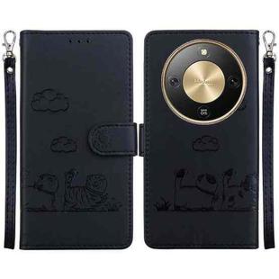 For Honor X70 5G Cute Cats RFID Leather Phone Case(Black)