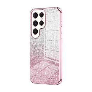 For Samsung Galaxy S25 Ultra 5G Gradient Glitter Powder Electroplated Phone Case(Pink)