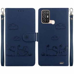 For ZTE Blade A52 Cute Cats RFID Leather Phone Case(Blue)