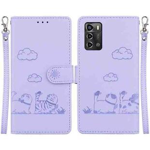 For ZTE Blade A72 / V40 Vita Cute Cats RFID Leather Phone Case(Purple)