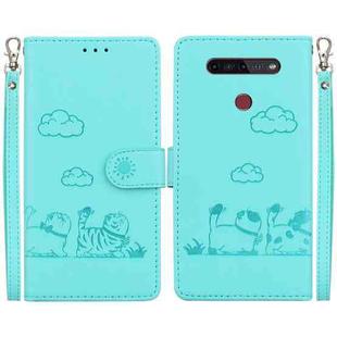 For LG K41S / K51S Cute Cats RFID Leather Phone Case(Green)