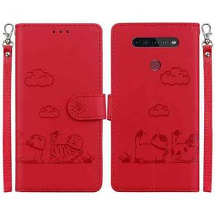 For LG K41S / K51S Cute Cats RFID Leather Phone Case(Red)