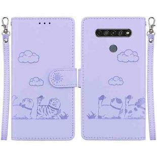 For LG K61 Cute Cats RFID Leather Phone Case(Purple)