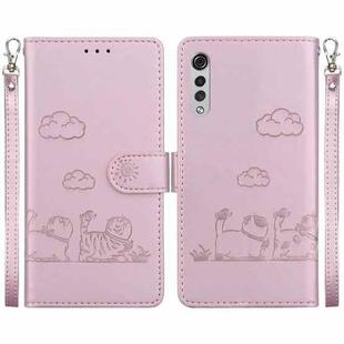 For LG Velvet / G9 4G / G9 5G  Cute Cats RFID Leather Phone Case(Rose Gold)