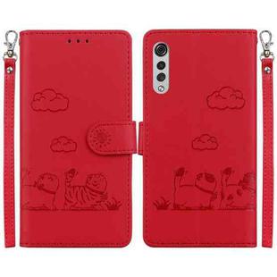 For LG Velvet / G9 4G / G9 5G  Cute Cats RFID Leather Phone Case(Red)