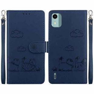 For Nokia C12 Cute Cats RFID Leather Phone Case(Blue)