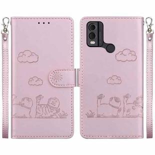 For Nokia C22 Cute Cats RFID Leather Phone Case(Rose Gold)