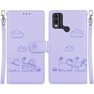 For Nokia C22 Cute Cats RFID Leather Phone Case(Purple)