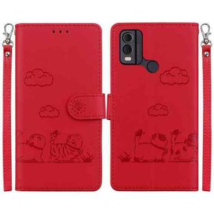 For Nokia C22 Cute Cats RFID Leather Phone Case(Red)