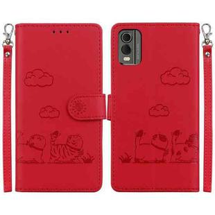 For Nokia C32 Cute Cats RFID Leather Phone Case(Red)