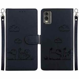 For Nokia C32 Cute Cats RFID Leather Phone Case(Black)