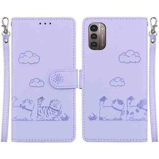 For Nokia G21 / G11 Cute Cats RFID Leather Phone Case(Purple)