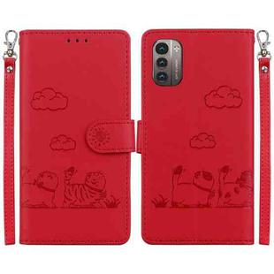 For Nokia G21 / G11 Cute Cats RFID Leather Phone Case(Red)