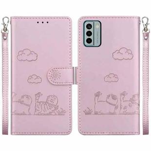 For Nokia G22 Cute Cats RFID Leather Phone Case(Rose Gold)