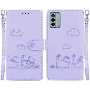 For Nokia G22 Cute Cats RFID Leather Phone Case(Purple)