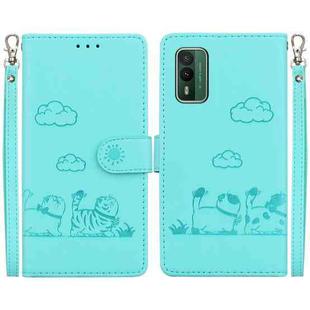 For Nokia XR21 Cute Cats RFID Leather Phone Case(Green)