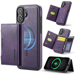 For iPhone 16 Plus DG.MING MAGKING-K2 Series MagSafe RFID Card Bag Detachable Phone Case(Purple)