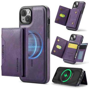 For iPhone 14 Plus DG.MING MAGKING-K2 Series MagSafe RFID Card Bag Detachable Phone Case(Purple)