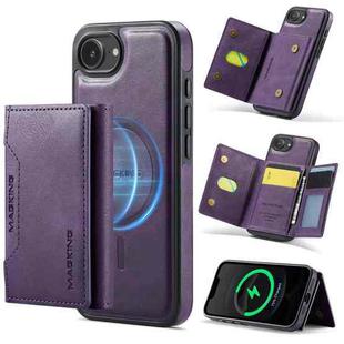 For iPhone 16e DG.MING MAGKING-K2 Series MagSafe RFID Card Bag Detachable Phone Case(Purple)