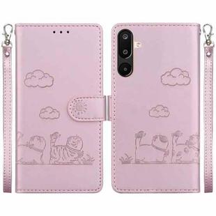 For Samsung Galaxy M16 5G / F16 5G / M36 5G Cute Cats RFID Leather Phone Case(Rose Gold)