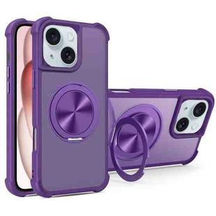 For iPhone 15 CD Texture 360 Degree Rotating Holder MagSafe Phone Case(Purple)