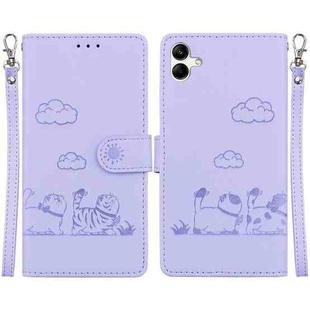 For Samsung Galaxy A04e / F04 / M04 Cute Cats RFID Leather Phone Case(Purple)