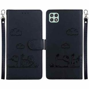 For Samsung Galaxy A22 5G Cute Cats RFID Leather Phone Case(Black)