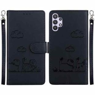 For Samsung Galaxy A32 5G Cute Cats RFID Leather Phone Case(Black)