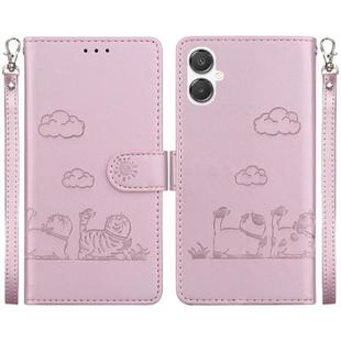 For Samsung Galaxy A25 5G / A25e JP Edition Cute Cats RFID Leather Phone Case(Rose Gold)