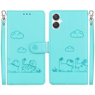 For Samsung Galaxy A25 5G / A25e JP Edition Cute Cats RFID Leather Phone Case(Green)