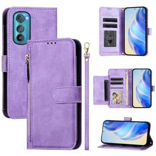 For Motorola Edge 30 Multi-Card Slots Zipper Wallet Leather Phone Case(Purple)