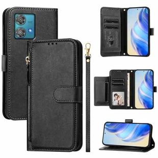 For Motorola Edge 40 Neo Multi-Card Slots Zipper Wallet Leather Phone Case(Black)