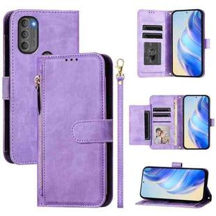 For Motorola Moto G71 5G Multi-Card Slots Zipper Wallet Leather Phone Case(Purple)