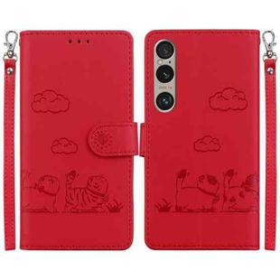 For Sony Xperia 1 VI Cute Cats RFID Leather Phone Case(Red)