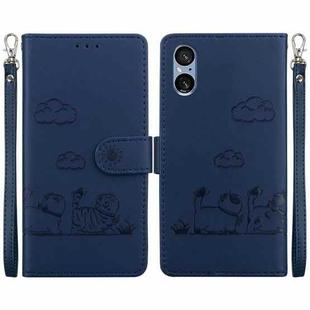 For Sony Xperia 5 V Cute Cats RFID Leather Phone Case(Blue)