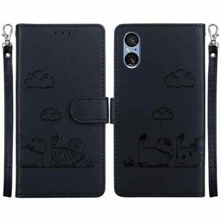 For Sony Xperia 5 V Cute Cats RFID Leather Phone Case(Black)