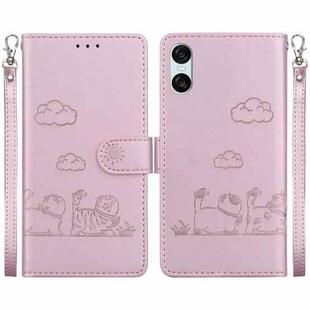 For Sony Xperia 10 VI Cute Cats RFID Leather Phone Case(Rose Gold)