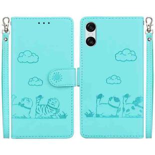 For Sony Xperia 10 VI Cute Cats RFID Leather Phone Case(Green)