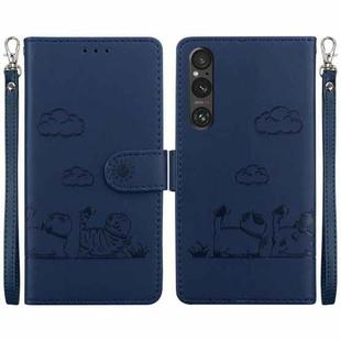 For Sony Xperia 1 V Cute Cats RFID Leather Phone Case(Blue)