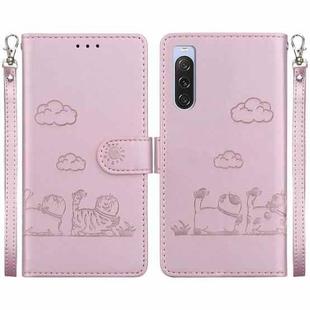 For Sony Xperia 10 V Cute Cats RFID Leather Phone Case(Rose Gold)