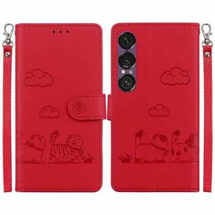 For Sony Xperia 1 VII Cute Cats RFID Leather Phone Case(Red)