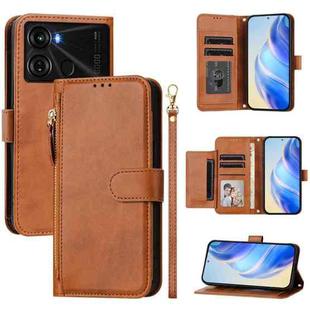 For Itel P40 Multi-Card Slots Zipper Wallet Leather Phone Case(Brown)