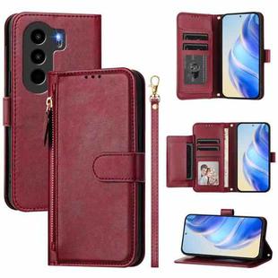 For Itel Power 70 Multi-Card Slots Zipper Wallet Leather Phone Case(Dark Red)