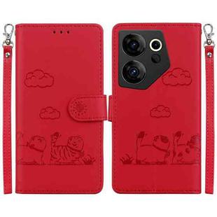 For Tecno Camon 20 Premier 5G Cute Cats RFID Leather Phone Case(Red)