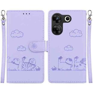 For Tecno Camon 20 Pro 5G Cute Cats RFID Leather Phone Case(Purple)