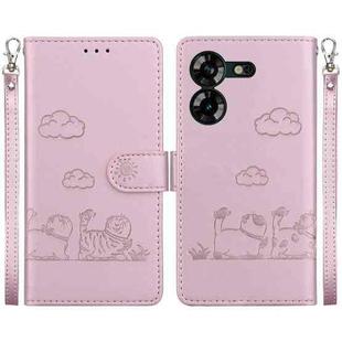 For Tecno Pova 5 Cute Cats RFID Leather Phone Case(Rose Gold)