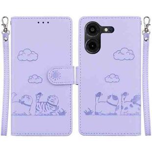 For Tecno Pova 5 Pro Cute Cats RFID Leather Phone Case(Purple)