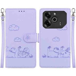 For Tecno Pova 6 5G / Pova 6 Pro 5G Cute Cats RFID Leather Phone Case(Purple)